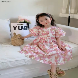 Váy công chúa tay bồng in họa tiết tình yêu-Sỉ 106k