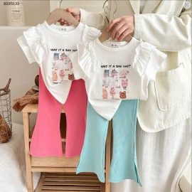 SET ÁO CÁNH BÈO NHÚN MIX QUẦN ỐNG LOE BG-sỉ 152k