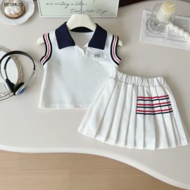 SET ÁO POLO MIX CHÂN VÁY XẾP LY CHO BÉ GÁI-sỉ 165k