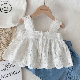 SET ÁO 2 DÂY VIỀN REN MIX QUẦN SHORT JEAN BÉ GÁI  - sỉ 125k
