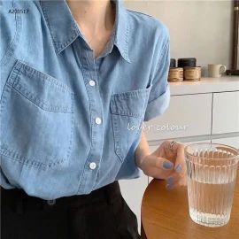 ÁO SƠ MI DENIM CỘC TAY-Sỉ 126k