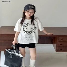 SET ÁO THUN + QUẦN SHORT HELLO KITTY BÉ GÁI - Sỉ giá áo=quần: 113k 