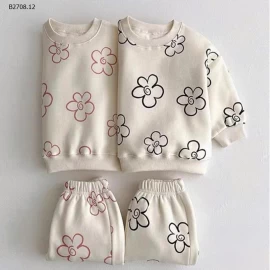 Bộ đồ in hoa nhung mẹ và bé- sỉ giá 173k/bộ 