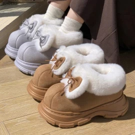 Giày da lộn cotton thắt nơ cổ giữa mới cho nữ - sỉ giá 118k