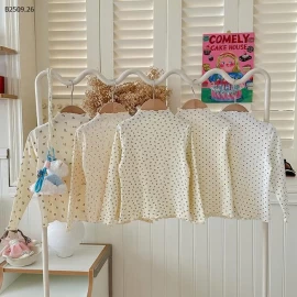 Áo sơ mi ren nơ viền tai họa tiết nhỏ cho bé- sỉ 88k