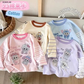 ÁO THUN GIẢ 2 LỚP TAY KẺ LABUBU-Giá sỉ 88k