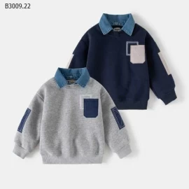 Áo nỉ mix cổ sơ mi jeans cực chất ạ của WELLKID-Giá sỉ 125k