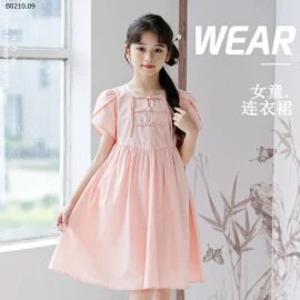 VÁY HỒNG TAY BỒNG CÚC TÀU SZ ĐẠI-Giá sỉ size 120-160: 176k  size 170: 215k 