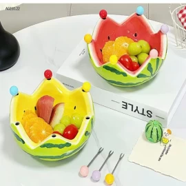 Bát dưa hấu sứ- Giá sỉ 155k set ( gồm 1 bát + 6 nĩa ăn hoa quả )