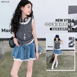 SET ÁO SÁT NÁCH MIX CV JEAN BÉ GÁI -Sỉ giá  áo: 132k  cv: 195k 