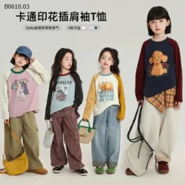 Áo thun dài tay trẻ em Pudding Haru cho bé gái áo thun tay raglen- sỉ 162k 