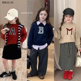 ÁO LEN CHỮ AMBBKIDS-Giá sỉ sz 90-150: 145k  sz 160: 159k 
