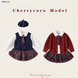 Bộ đồ phong cách đại học nhà CHERRYCOCO dệt kim cho bé -sỉ 345k