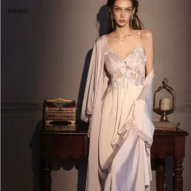 SET VÁY NGỦ 2 DÂY KÈM ÁO CHOÀNG- sỉ 295k