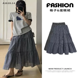  VÁY KẺ CARO DÁNG DÀI PHONG CÁCH RETRO - sỉ 132k