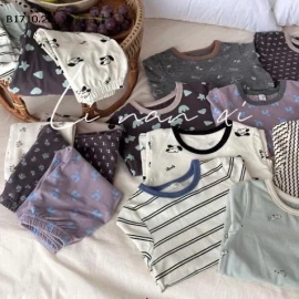 Bộ đồ ngủ chất liệu cotton Lycra mặc nhà in họa tiết hoạt hình nhà Linaxi - si 129k 