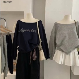 ÁO NỈ CHỮ HỞ VAI  -sỉ 195k