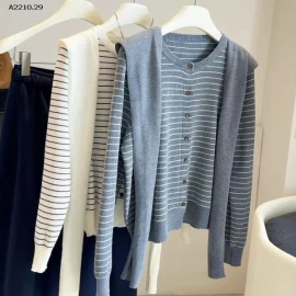 Áo len cardigan kẻ kèm khăn ANNA - sỉ 205k
