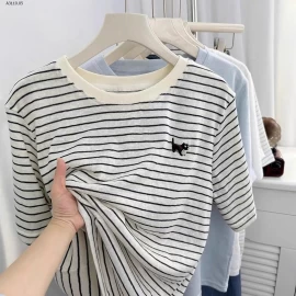 ÁO PHÔNG NỮ SỢI TRE THÊU MÈO  - sỉ 140k