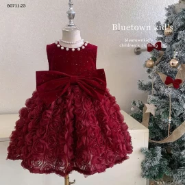 VÁY NHUNG ĐỎ HOA HỒNG 3D-Giá sỉ 298k