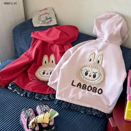 ÁO KHOÁC MŨ 2 MẶT LABUBU CHO BÉ GÁI - sỉ 222k