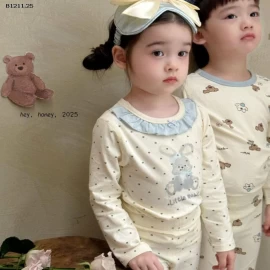 Bộ đồ ngủ cotton xoăn  nhà Hey Honey  thu đông cho bé iu- sỉ giá  size 90-110 giá 138k size 120-130 giá 150k size 140-150 giá 164k