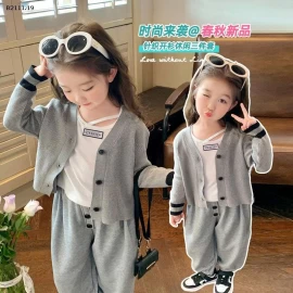 Bộ đồ ba chi tiết áo len cardigan cho bé gái-sỉ 317k