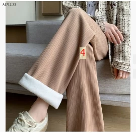 Quần ống rộng lót lông cừu kẻ sọc hẹp H389 dành cho nữ- sỉ giá 125k