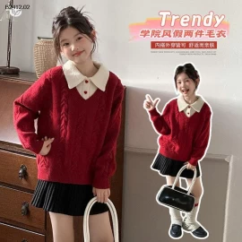 ÁO LEN ĐỎ PHỐI CỔ SƠ MI-Giá sỉ 258k