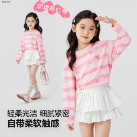 Áo thun dài tay cho bé gái kẻ sọc mùa xuân/thu 2025-Giá sỉ   sz 90-130: 68k  sz 140-170: 83k