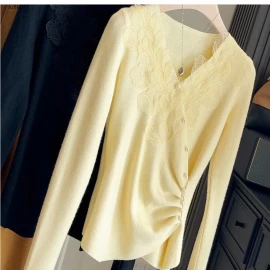 ÁO LEN CỔ TIM NHÚN EO PHỐI REN - sỉ 210k