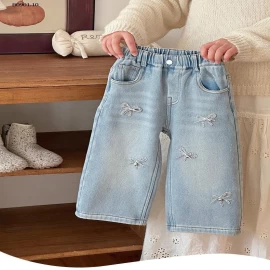 Quần jeans lót lông cừu kiểu mới năm 2025 cho bé gái hiệu Xie Jinmao HSMMC-Giá sỉ : 270k