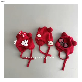 MŨ LEN TONE ĐỎ DỄ THƯƠNG CHO BÉ - sỉ 105k