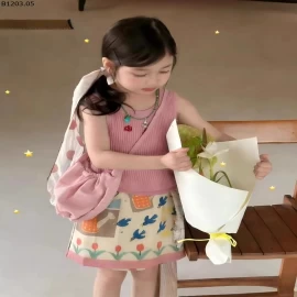 ÁO GÂN SÁT NÁCH MIX CV HOA Giá sỉ  áo 126k,  chân váy :  168k