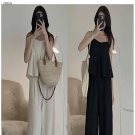 SET ÁO 2 DÂY MIX QUẦN ỐNG RỘNG NỮ  - sỉ 275k