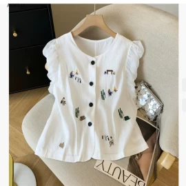 ÁO TAY BÈO THÊU HÌNH PHỐI CÚC - sỉ 215k