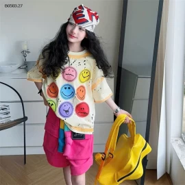 ÁO MẶT CƯỜI & SHORT TÚI HỘP BG-Giá sỉ áo: 184k quần: #205k