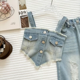 SET ÁO, QUẦN JEANS ỐNG RỘNG BÉ GÁI giá si 263k