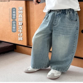 Quần jeans cotton mài kiểu retro cho trẻ Elmo Baby gia si sz 90-150--- G.i.á 195k sz 160--- G.i.á 210k 
