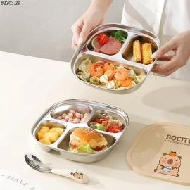 KHAY CƠM INOX CHO BÉ KÈM NẮP sỉ 63k