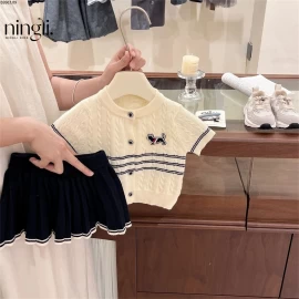 SET ÁO LEN CÚN MIX CHÂN VÁY XẾP LY sỉ 235k