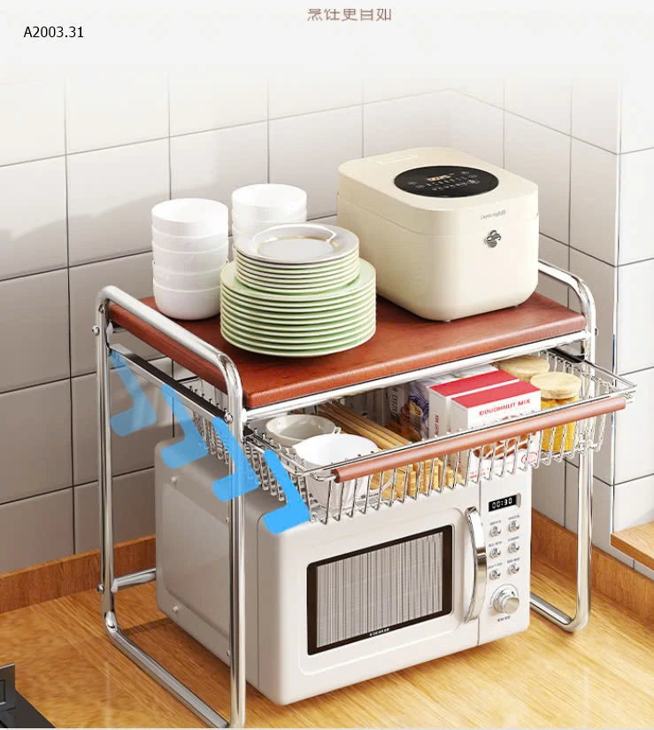 KỆ 2 TẦNG INOX MẶT GỖ – GỌN GÀNG, TIỆN LỢI-sỉ 305k