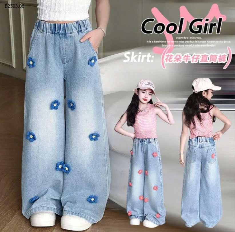 QUẦN JEAN ĐÍNH HOA CHO BÉ GÁI SZ ĐẠI -sỉ 165k
