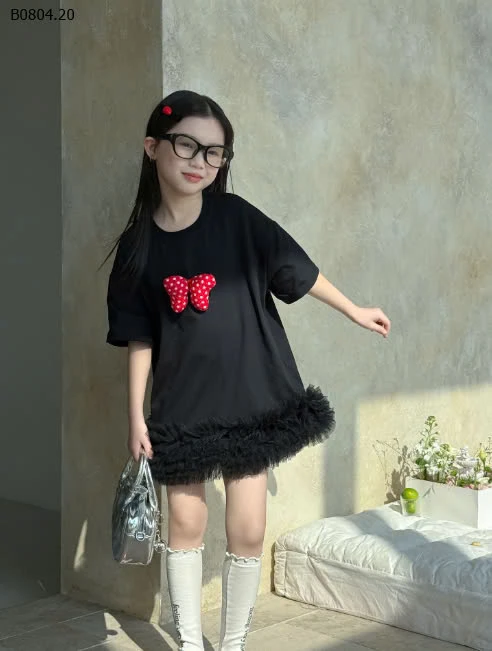 VÁY SUÔNG PHỐI REN TONE ĐEN BÉ GÁI -sỉ 180k