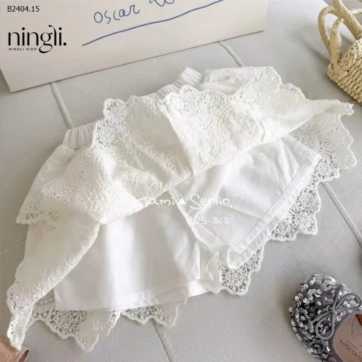 SET ÁO HOẠ TIẾT NƠ MIX CHÂN VÁY REN CHO BÊ GÁI5-sỉ 211k