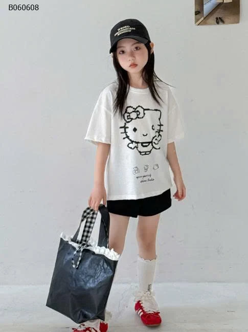 SET ÁO THUN + QUẦN SHORT HELLO KITTY BÉ GÁI - Sỉ giá áo=quần: 113k 