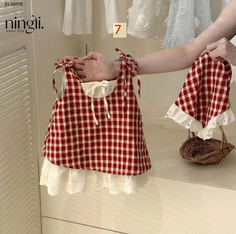Áo kẻ caro xanh trắng cho bé gái -Sỉ 129k