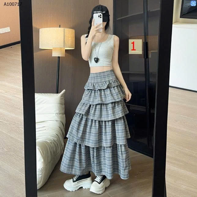 Váy bánh kẻ caro xếp tầng - sỉ 180k