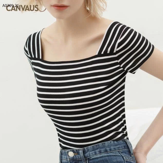 ÁO KẺ CỔ RỘNG CANVAUS - sỉ 172k