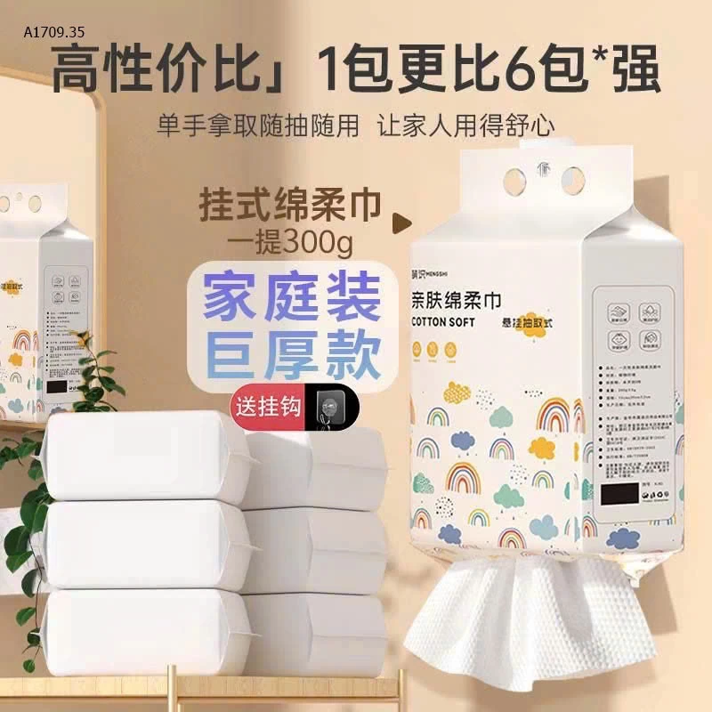 Khăn rửa mặt dùng một lần, dạng treo - Giá sỉ 105k/1 set 3 bao/300 tờ